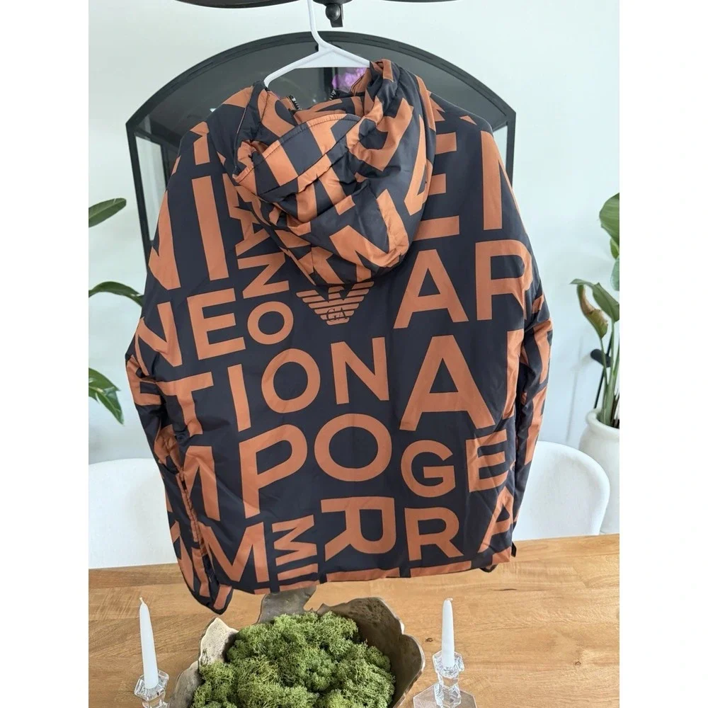Emporio Armani Black with Orange Lettering Size 50 - NEW Authentic Puffy Jacket - Picture 3 of 7